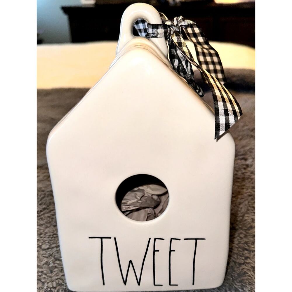 Rae Dunn Farmhouse "Tweet" White Ceramic Hanging Birdhouse - NWT